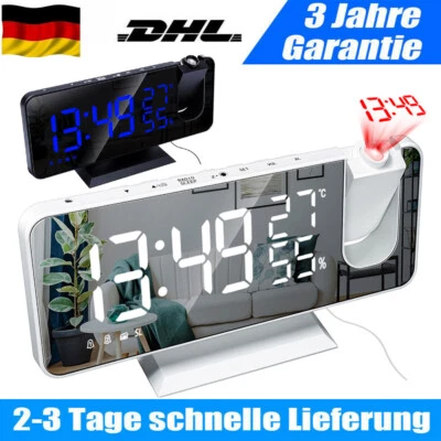 LED FM Radiowecker mit Projektion Digital Dimmbar Tischuhr Dual Alarm USB Wecker - Bild 1 von 4