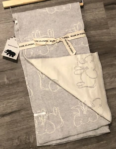 New Made In India Baby Throw Blanket Elephant Ivory Gray Reversible Cotton Gift - Picture 1 of 5