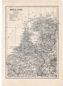 HOLLAND - Rotterdam Amsterdam Hague Utrecht  1911 Original Antique Map w Video - Picture 1 of 2
