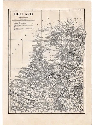 HOLLAND - Rotterdam Amsterdam Hague Utrecht  1911 Original Antique Map w Video - Image 1 of 2