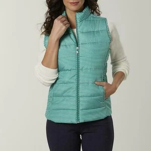 Puffer Vest NEW Lightweight Jacket Green & White Stripe Size Large - Picture 1 of 4