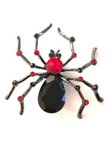 "BLACK SPIDER" PIN, WITH BLACK AND RED CRYSTALS, GREAT STATEMENT - Picture 1 of 2