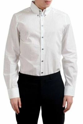 Camisa de vestir Dolce & Gabbana "dorada" para hombre manga larga a rayas talla 15,75 18 Foto 1 de 4