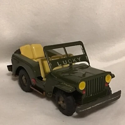 Vintage Y.S. Juguetes Lucky US Army Green Willy's Jeep juguete de fricción de hojalata Japón Foto 1 de 4