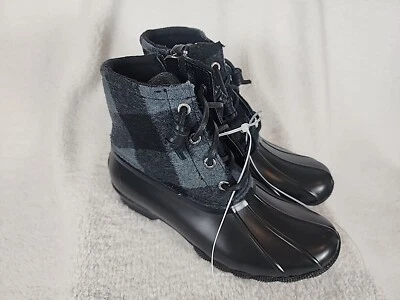 Sperry Saltwater Black Multicolor Quilted Plaid Duck Boots Womens Size 5.5 NWOB - Image 1 of 4