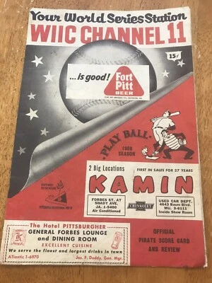 1959 PITTSBURGH PIRATES VS PHILLIES SCORECARD FORBES FIELD CLEMENTE UNSCORED - Image 1 of 4