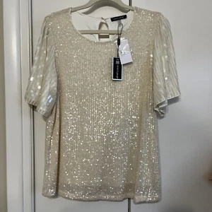 Cable & Gauge Women’s Sequin Short Sleeves Top, XL, Whispercreme Soft White NWT - Imagen 1 de 10