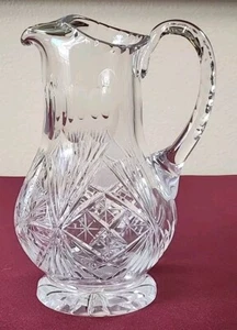 Splendida Brocca Acqua Cristallo 9” Taglio Brillante Pesante Design a Scoppio Come Nuova - Foto 1 di 17