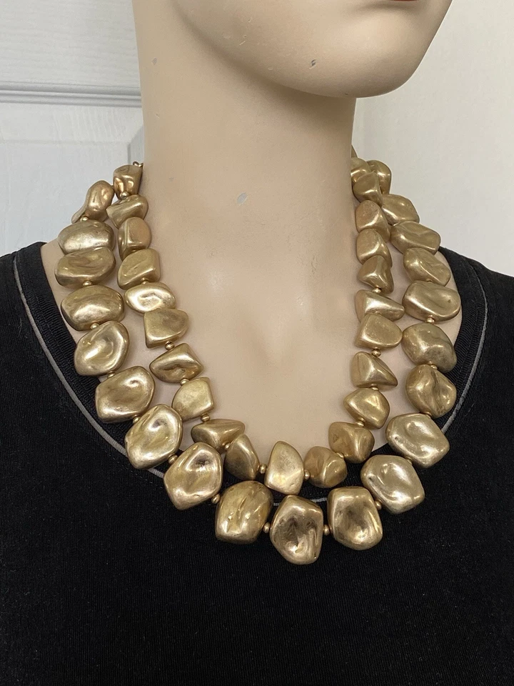 Vintage Saks Fifth 5th Avenue Big Chunky Gold Tone Nugget Necklace 80s 90s - Image 1 of 4