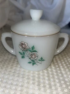 Fire King Oven Ware Anniversary Rose Gold Rimmed Sugar Bowl Handles WITH Lid - Picture 1 of 15