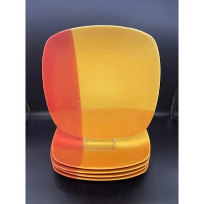 222 Fifth Color Blocks Red / Yellow Set of 5 Square Dinner Plates 11.25" - Image 1 of 4