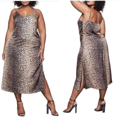 Хороший американский коричневый черный леопард животных печати скольжения midi платье 4 или очень большой - Изображение 1 из 4