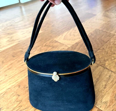 Bolso de mano vintage de gamuza negra Biene-Davis de la década de 1940 cartera noche cóctel fiesta Foto 1 de 4