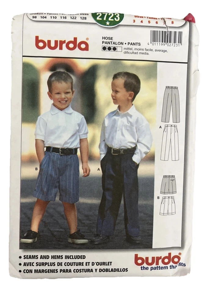 Burda Pattern 2723 Boys' LS / Pants / Shorts  3 ~ 8  Uncut - Image 1 of 2