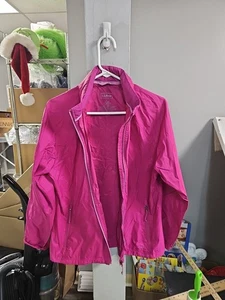 LL Bean rain jacket windbreaker stow away hood large magenta Packable Zip Pocket - Picture 1 of 5