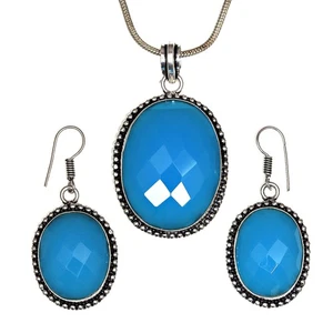 Necklace Chalcedony Natural  Beads Blue 20" Cts Round Sterling - Bild 1 von 12