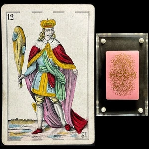 19th Century Hand Painted Engraved King of Clubs Spanish Naipes Playing Card - Picture 1 of 20