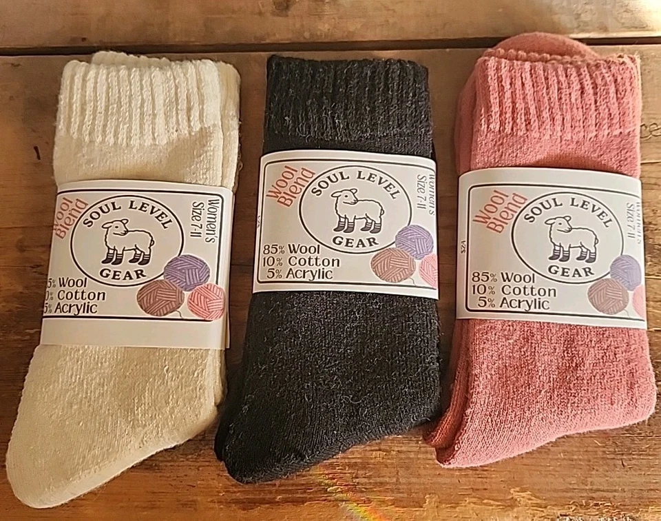 3 pares de calcetines SOUL LEVEL mezcla de lana de cordero para mujer tobillo redondo negro crema rosa Foto 1 de 4