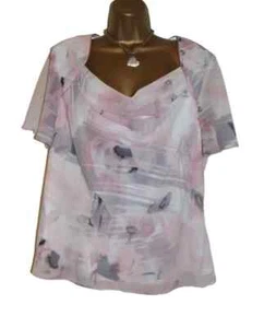 Jacques Vert Floral Top Shirt 20 Occasion Party Cowl Pink Grey Blouse Summer - Picture 1 of 18