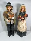 Thanksgiving PILGRIM COUPLE Man ROMAN Inc LARGE 17" Wood Carved Resin Figurines