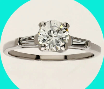 Anillo de compromiso 20 % de descuento con diamantes naturales platino paladio 1,0 quilates H/VVS RB talla 8 Foto 1 de 4