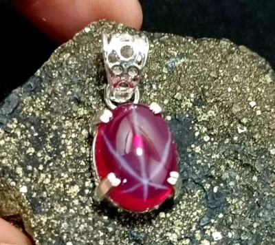 AA+ Certified 26 Ct+ Natural 6 Ray Star RUBY 925 Solid Silver Pendant Gemstone - Image 1 of 4