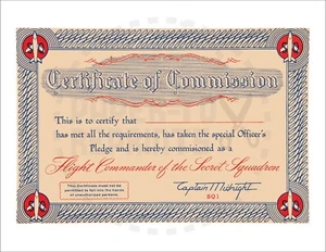 CERTIFICADO - CERTIFICADO ESCUADRÓN SECRETO CAPITÁN MEDIANOCHE - REIMPRESIÓN VINTAGE - Imagen 1 de 1