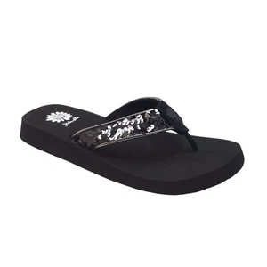 Yellow Box Women’s Korrie Black Sequin Sparkle Flip Flop Sandal Size 7.5 or 8 - Picture 1 of 8