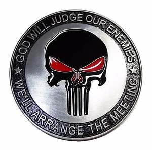 Comic Book Skull Logo "GOD WILL JUDGE OUR ENEMIES" Metal/Enamel BELT BUCKLE - Picture 1 of 1