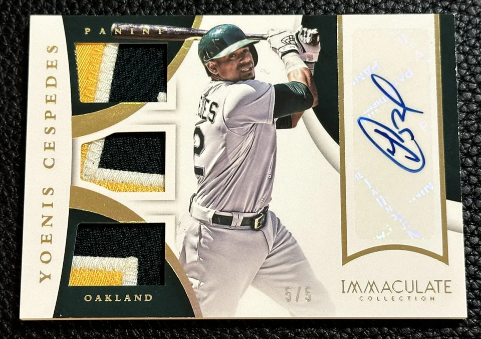 2015 Panini Immaculate YOENIS CESPEDES Holo Triple Patch Auto Holo #5/5 A’s - Image 1 of 4