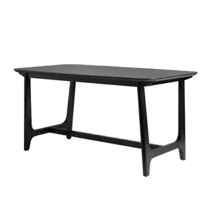 Welwick Designs Dining Table Trestle 60" Rectangle Solid Wood Black Ash Seats-6 - Picture 1 of 9