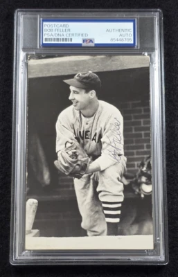 BOB FELLER Signed Real Photo Postcard-HOF-CLEVELAND INDIANS-PSA - Image 1 of 4