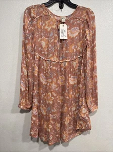 NWT Billabong Boho Mini Dress Hearts Desire Floral Long Sleeve Festival Size S/8 - Picture 1 of 6