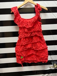 Women "MUMU" red eyelet off shoulder short dress Size. small DEFECT - Picture 1 of 2