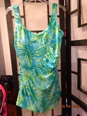 Vintage Tropical Floral Green/Blue  One Piece Swimsuit Size 2X - Image 1 of 4