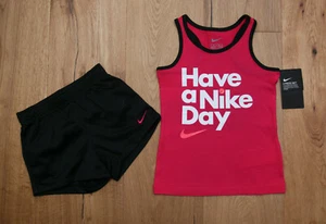 Nike Girl 2 Piece Tank & Shorts Set ~ Fuchsia, White & Black ~ Have a Nike Day ~ - Picture 1 of 3