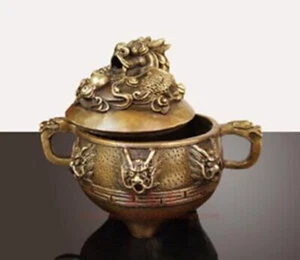 Classical Old Brass Statue Dragon Censer Incense Burners Censer 13cm - Picture 1 of 8