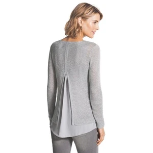 CHICO'S Size 2 Large Shine Stitch Aindri Sweater Metallic Silver Layered - Picture 1 of 8