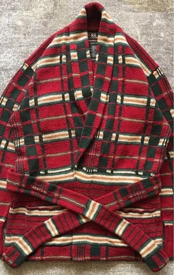 90s Vintage RRL Ralph Lauren Hand Knit Shawl Collar Check Cardigan Men’s Size M - Image 1 of 4