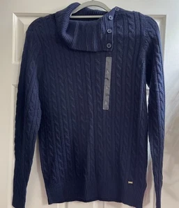 NWT Tommy Hilfiger - Large - Cable Knit Sweater - Women Turtle Neck - Blue - Picture 1 of 4
