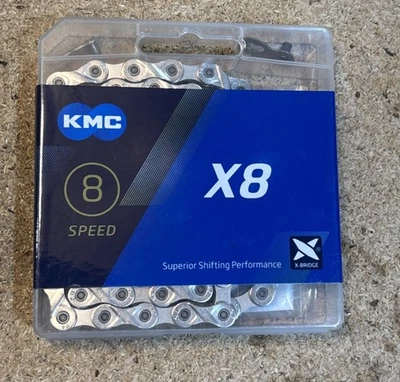 KMC X8 Bike 8-Speed Chain Silver w/ Reusable MissingLink 116 Links - Image 1 of 2