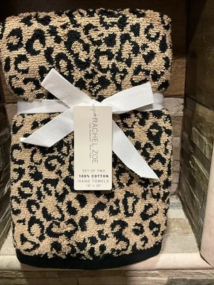 2 Pc Set - Rachel Zoe Hand Towels Leopard Cheetah - 100% Cotton - New Reversible - Image 1 of 4