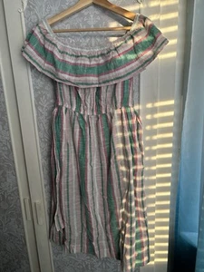 Red Herring Colourful Striped Bardo Cotton Blend Dress Pockets UK 12 - Picture 1 of 7