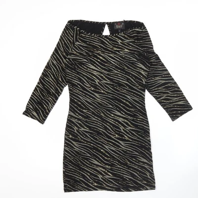 River Island Women’s Black Animal Print Bodycon Dress UK 12 - Image 1 of 4
