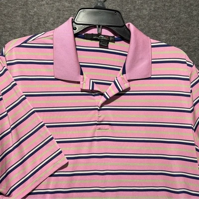 RLX Ralph Lauren polo shirt mens L pink blue striped performance golf wicking - image 1 of 4