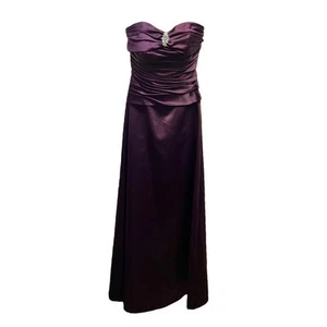 Da Vinci Dress Purple Strapless Satin Ruched Brooch Prom Evening Formal HOCO - Picture 1 of 7