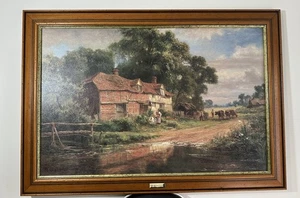 Large Canvas Print after Robert Gallon “Old Surrey Farm” Signed Framed Unglazed - Picture 1 of 24