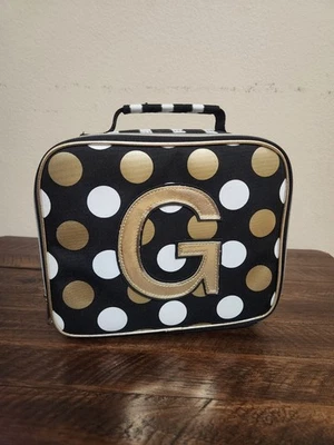 Fiambrera Justice Black Stripe & Dots "G" Inicial Escuela Aislada Acentos Dorados  Foto 1 de 4