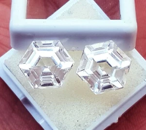Natural White Sapphire Hexagon Cut 8 to 10 Ct Certified Pair Loose Gemstone PW03 - Picture 1 of 9