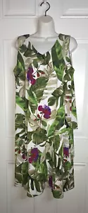 Susan Graver Sleeveless Tropical Floral Tiered Shift Dress V-Neck Size Medium - Picture 1 of 4